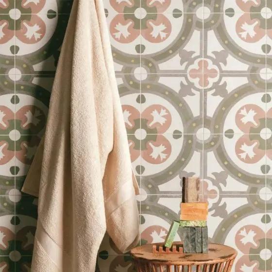 Spanish Zayda sage multi Matt Vitrified Ceramic patterned tiles 450x450mm £49.99 Vero