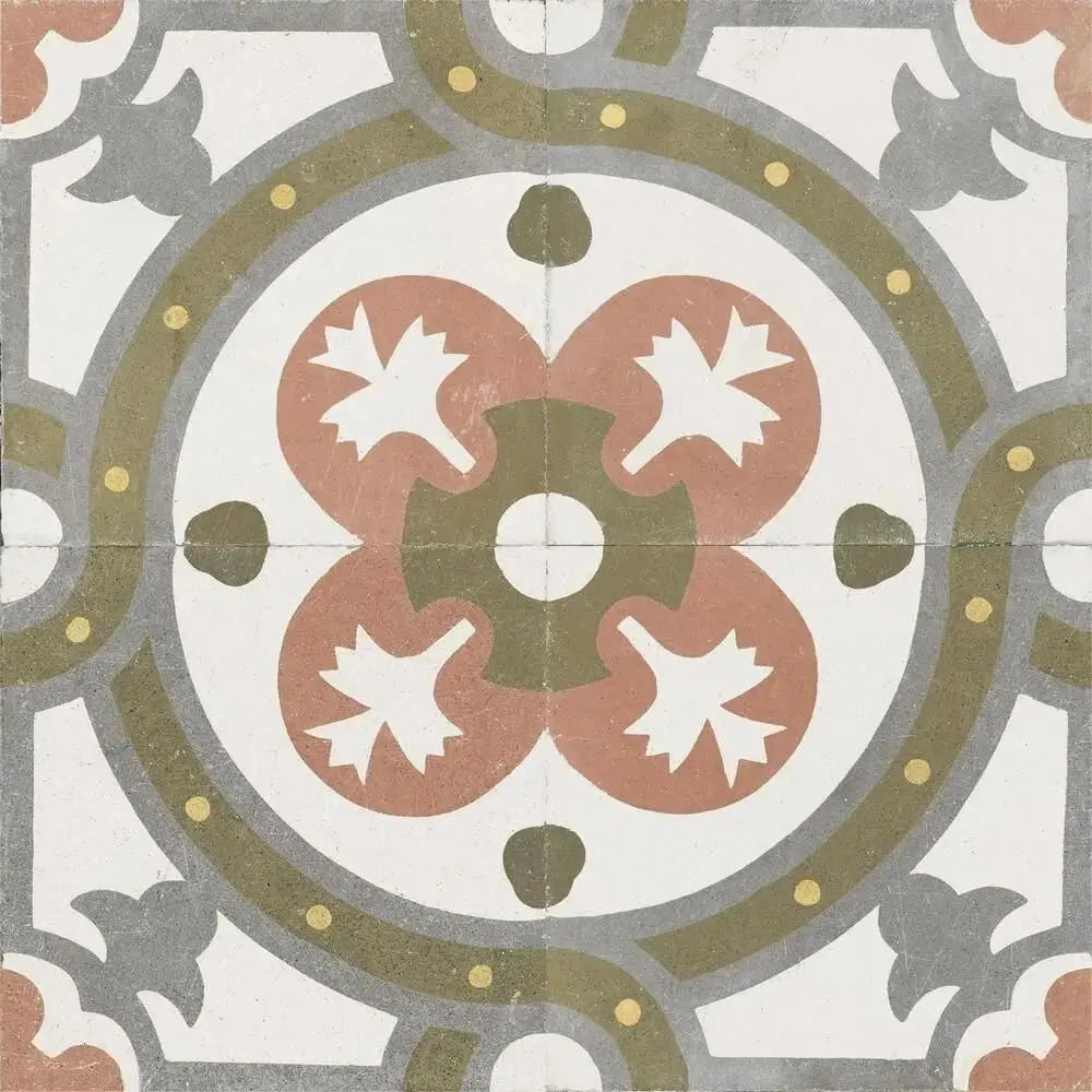 Spanish Zayda sage multi Matt Vitrified Ceramic patterned tiles 450x450mm £49.99 vivido-tiles-harrogate