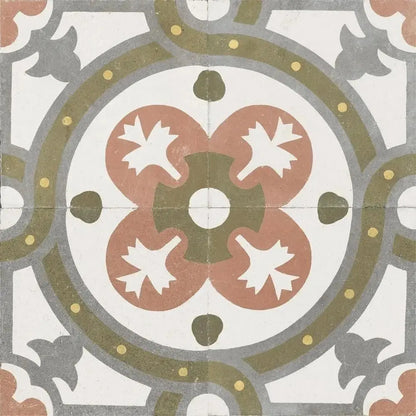 Spanish Zayda sage multi Matt Vitrified Ceramic patterned tiles 450x450mm £49.99 vivido-tiles-harrogate