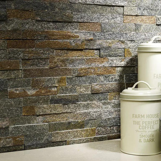 Splitface multi colour Sparkle Natural stone 10x36 cm feature wall tiles from £58.00 sq.m Vero