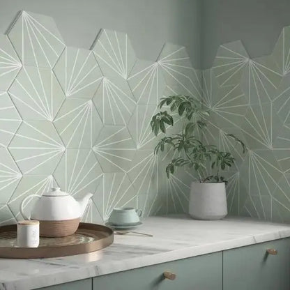 Sunburst Mint Matt Glazed Porcelain W&F 232x267mm £49.99 sq.m Vivido-tiles-harrogate