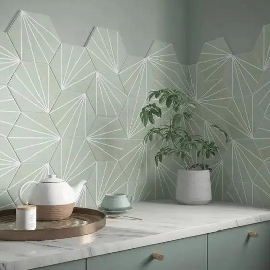 Sunburst Mint Matt Glazed Porcelain W&F 232x267mm £49.99 sq.m Vivido-tiles-harrogate