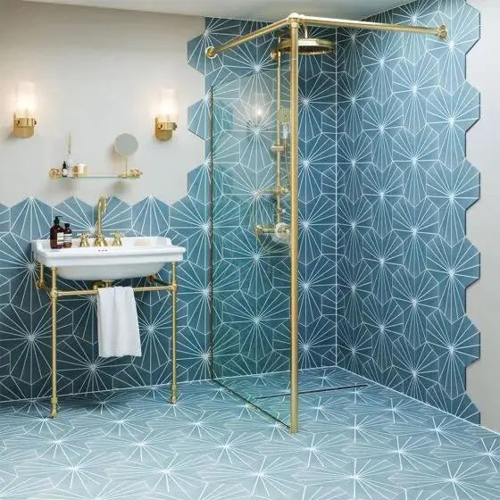 Sunburst Sea Blue Matt Glazed Porcelain W&F 232x267mm £49.99 sq.m Vivido-tiles-harrogate