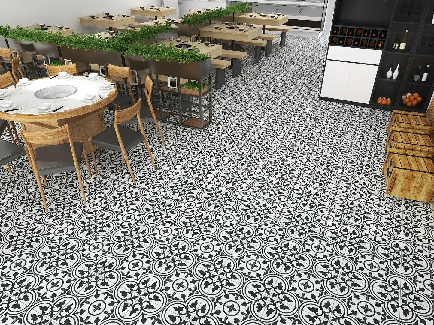 TRAFALGAR BLACK Patterned Tiles 20x20  Matt Ceramic wall and floor from ONLY £27.99 sq.m -Vivido-tiles-uk