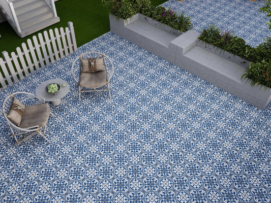 TRAFALGAR BLUE Patterned Tiles 20x20  Matt Ceramic wall and floor from ONLY £27.99 sq.m -Vivido-tiles-uk