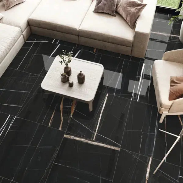 Titanium Black 120x120 cm Large Polished Porcelain Tiles. from £69.99 sq.m IMP