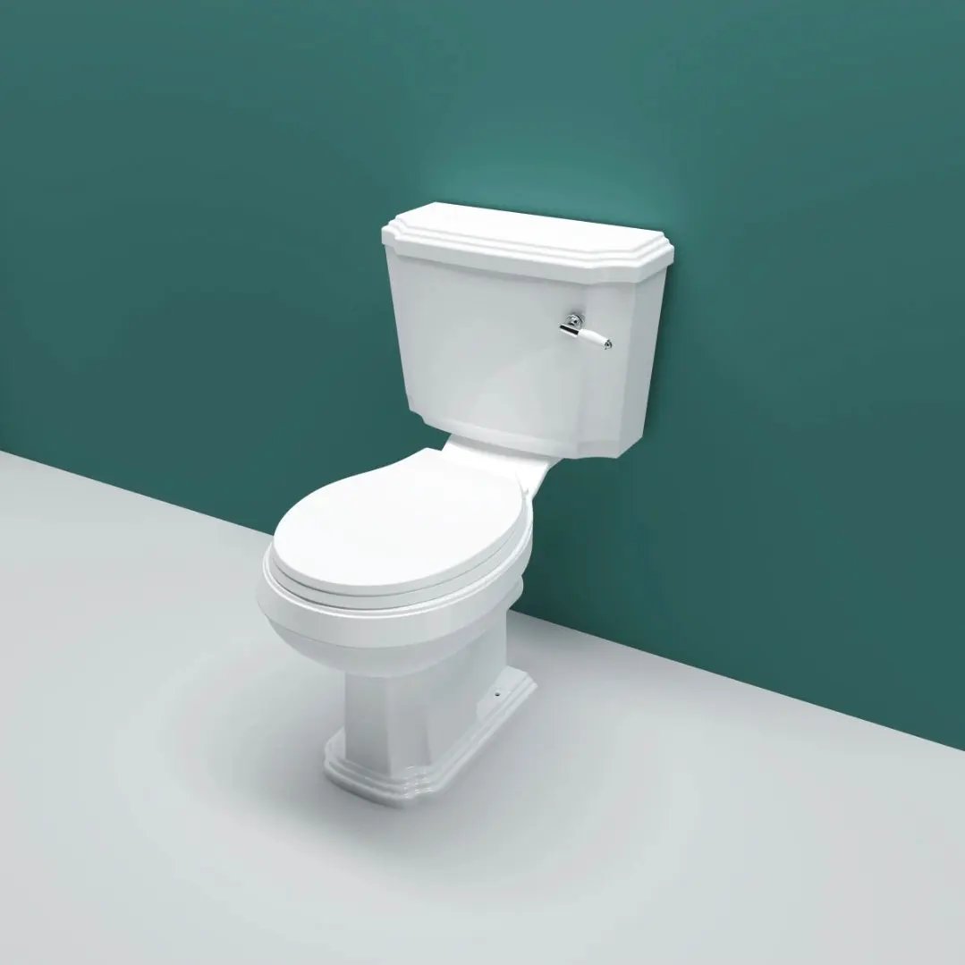Traditional Victoria Style Ceramic Close Coupled Toilet White Dual Flush Bathroom WC - Vivido Tiles
