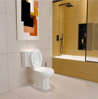 Traditional Victoria Style Ceramic Close Coupled Toilet White Dual Flush Bathroom WC - Vivido Tiles