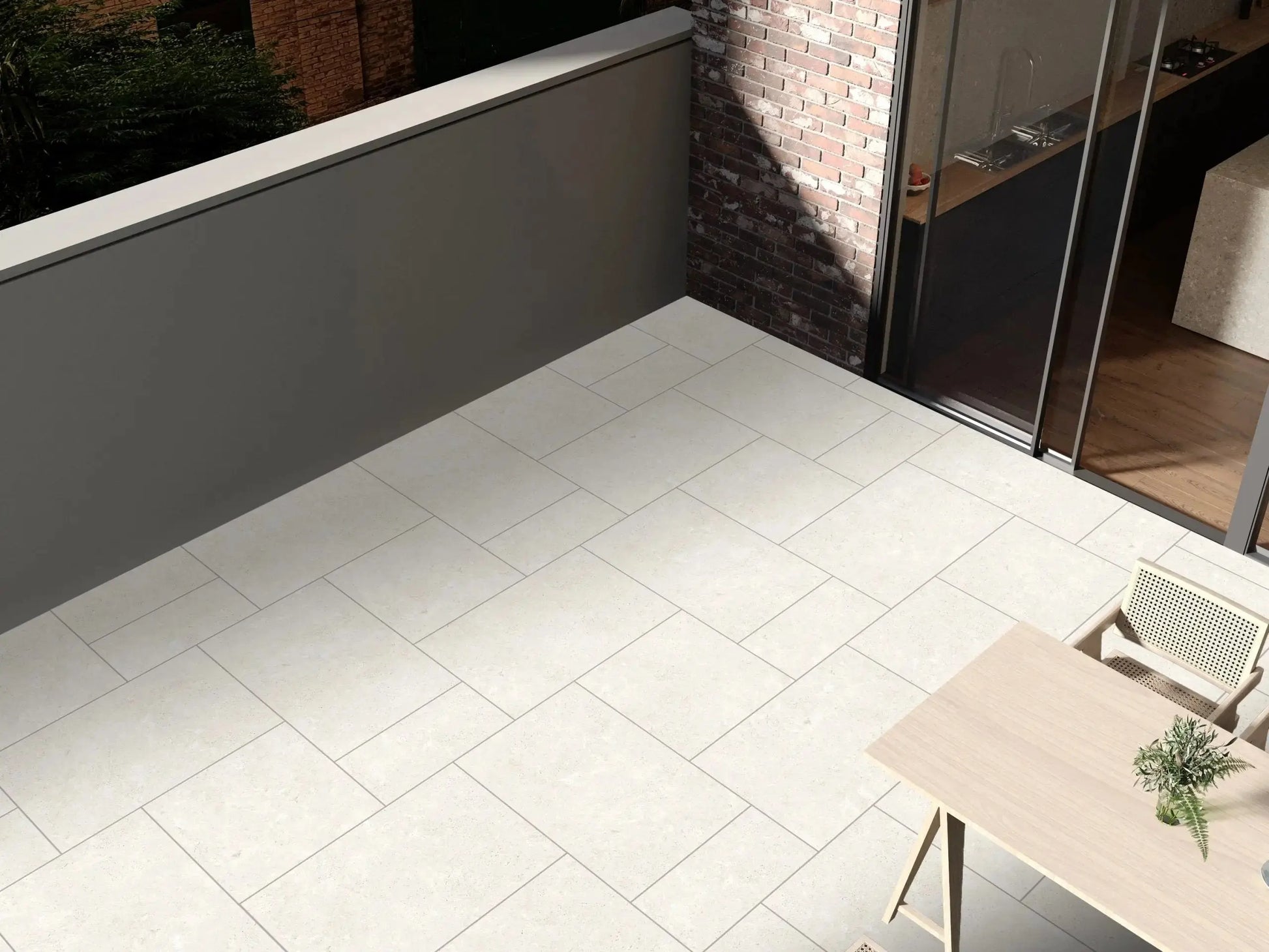 Travertine Beige Mix-Size Outdoor Tumbled Porcelain Patio Pack £37 sq.m vivido-tiles-harrogate