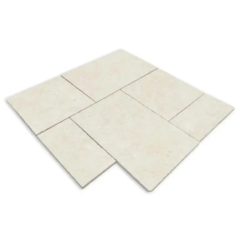 Travertine Beige Mix-Size Outdoor Tumbled Porcelain Patio Pack £37 sq.m vivido-tiles-harrogate