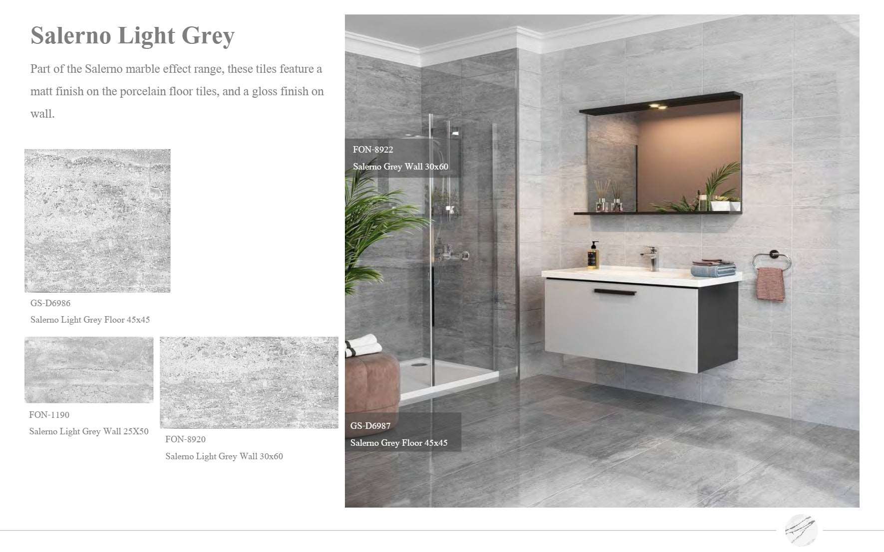 SAL Light Grey Ceramic wall tiles Tile 30x60 cm Vivido Tiles