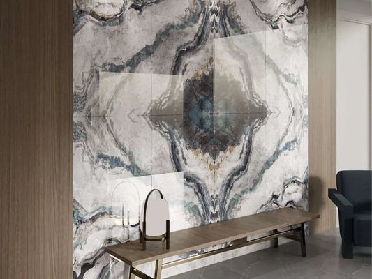 Sukha bookmatch 60 x 120 cm 7mm Full Polished Porcelain Tile. Vivido Tiles Harrogate 