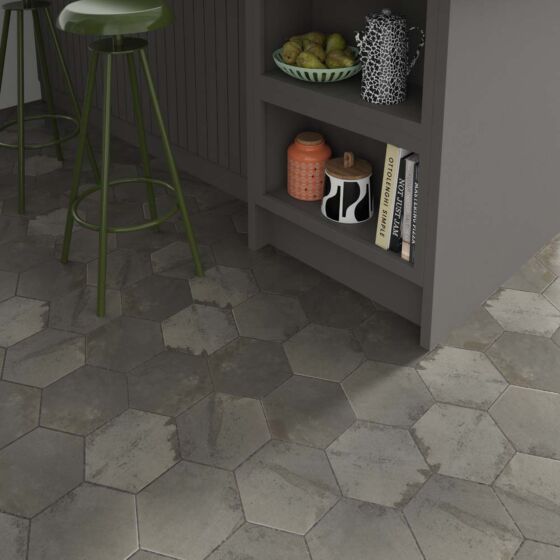 Hex Steel 175x202 mm  Feature wall Tiles  £47.99 sq.m Vero